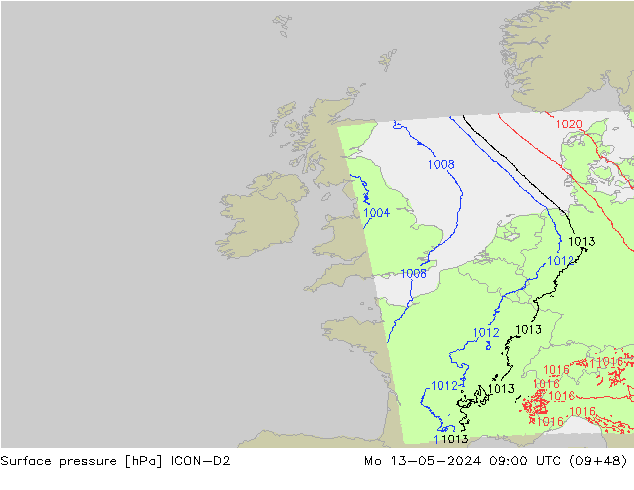 ciśnienie ICON-D2 pon. 13.05.2024 09 UTC