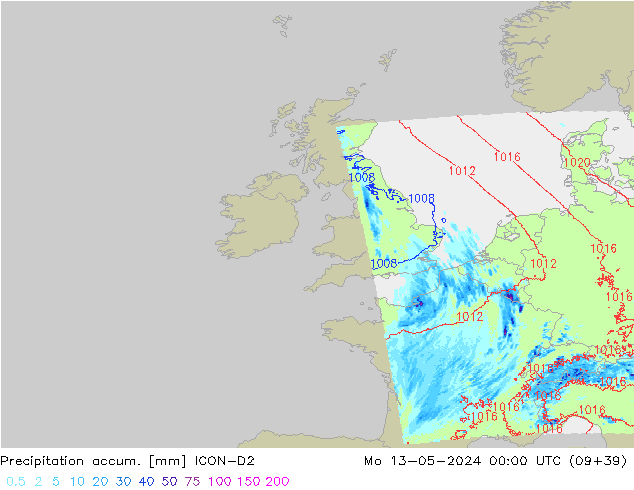 Toplam Yağış ICON-D2 Pzt 13.05.2024 00 UTC