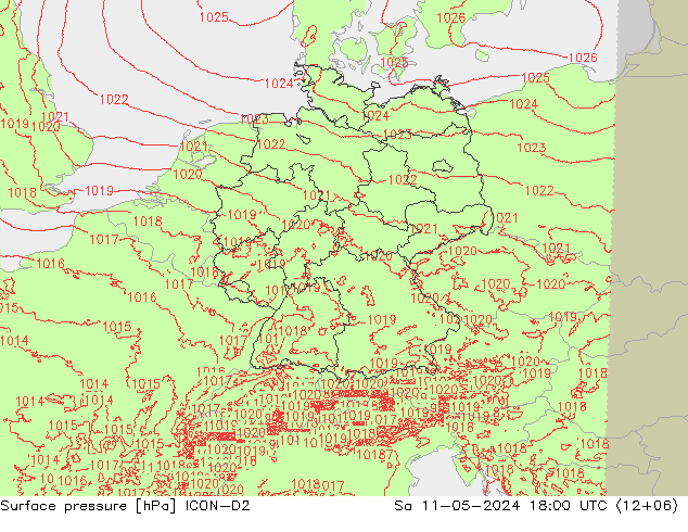 地面气压 ICON-D2 星期六 11.05.2024 18 UTC