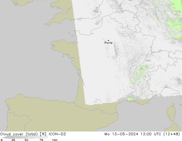 Wolken (gesamt) ICON-D2 Mo 13.05.2024 12 UTC