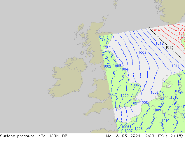 pressão do solo ICON-D2 Seg 13.05.2024 12 UTC