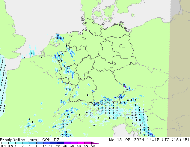 Precipitation ICON-D2 Mo 13.05.2024 15 UTC