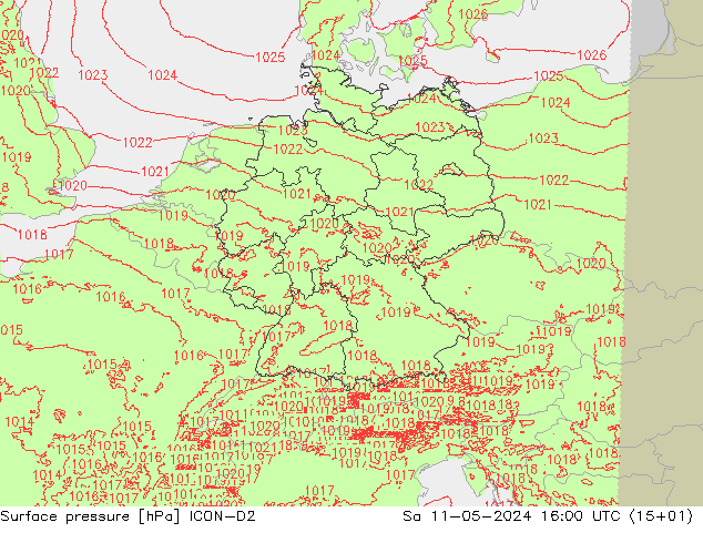地面气压 ICON-D2 星期六 11.05.2024 16 UTC