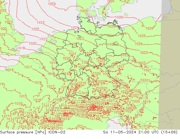 地面气压 ICON-D2 星期六 11.05.2024 21 UTC