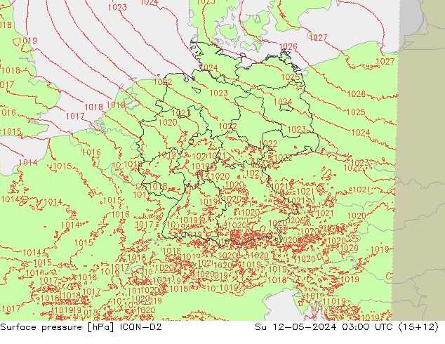 Yer basıncı ICON-D2 Paz 12.05.2024 03 UTC