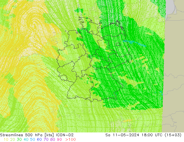 Línea de corriente 500 hPa ICON-D2 sáb 11.05.2024 18 UTC