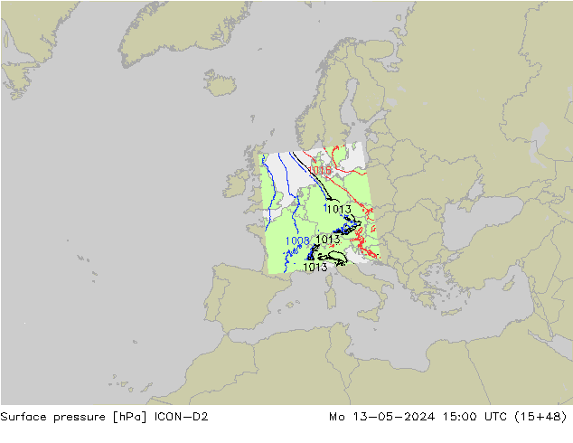 pressão do solo ICON-D2 Seg 13.05.2024 15 UTC