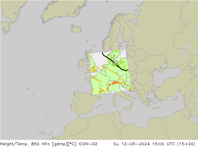 Height/Temp. 850 hPa ICON-D2 Su 12.05.2024 15 UTC