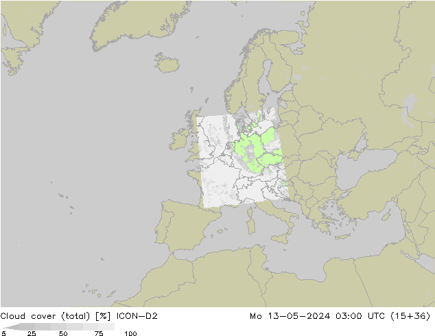 nuvens (total) ICON-D2 Seg 13.05.2024 03 UTC