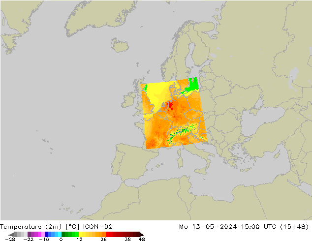 Temperature (2m) ICON-D2 Mo 13.05.2024 15 UTC
