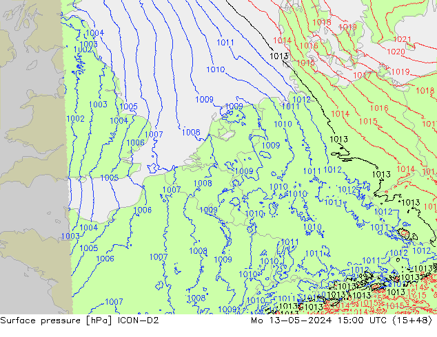 Surface pressure ICON-D2 Mo 13.05.2024 15 UTC