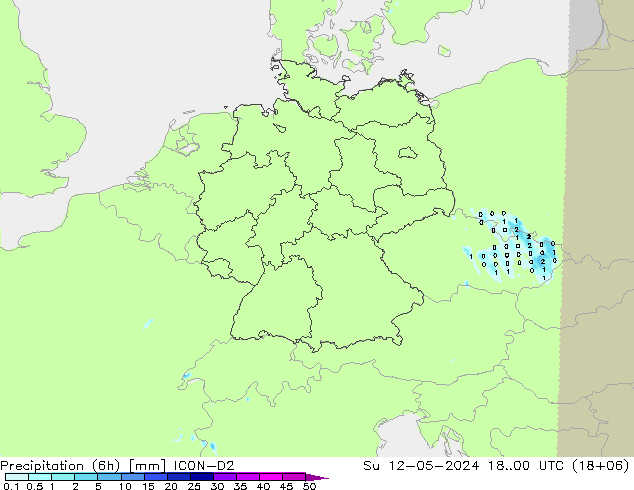 Precipitation (6h) ICON-D2 Su 12.05.2024 00 UTC