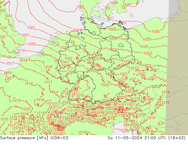 地面气压 ICON-D2 星期六 11.05.2024 21 UTC