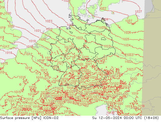 Surface pressure ICON-D2 Su 12.05.2024 00 UTC