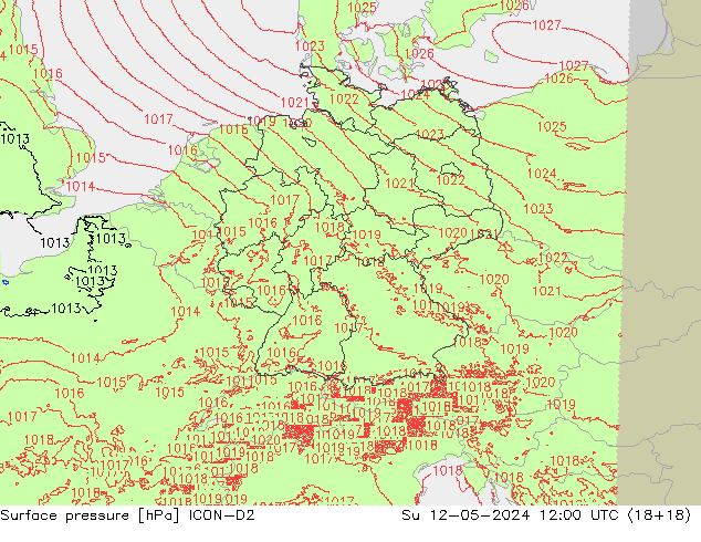 Atmosférický tlak ICON-D2 Ne 12.05.2024 12 UTC
