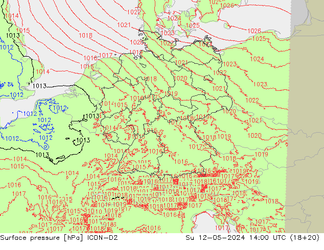 地面气压 ICON-D2 星期日 12.05.2024 14 UTC