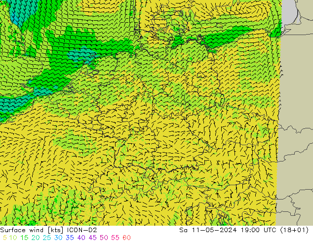 风 10 米 ICON-D2 星期六 11.05.2024 19 UTC