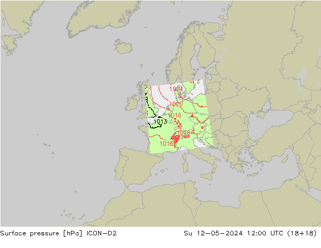 Luchtdruk (Grond) ICON-D2 zo 12.05.2024 12 UTC