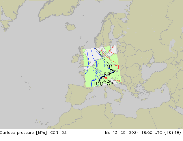 ciśnienie ICON-D2 pon. 13.05.2024 18 UTC