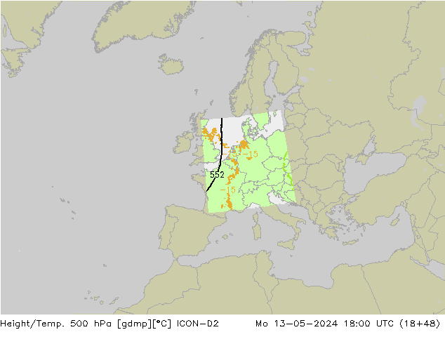 Yükseklik/Sıc. 500 hPa ICON-D2 Pzt 13.05.2024 18 UTC
