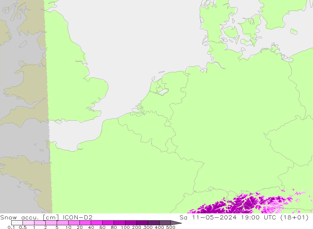 Snow accu. ICON-D2 Sa 11.05.2024 19 UTC