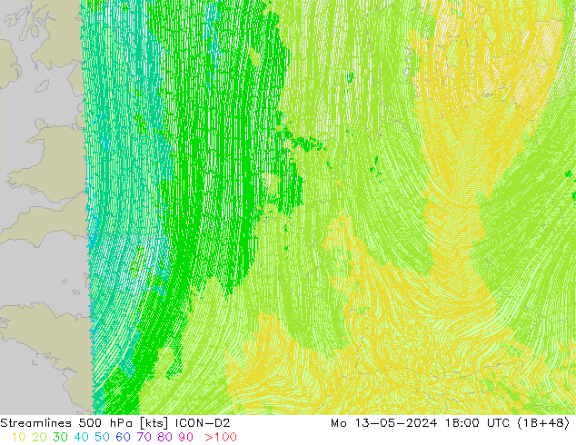 Stroomlijn 500 hPa ICON-D2 ma 13.05.2024 18 UTC
