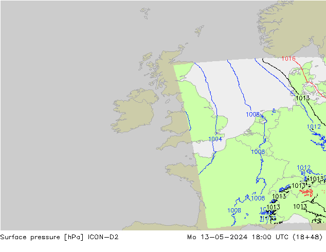 Atmosférický tlak ICON-D2 Po 13.05.2024 18 UTC