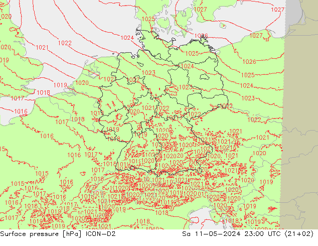 地面气压 ICON-D2 星期六 11.05.2024 23 UTC