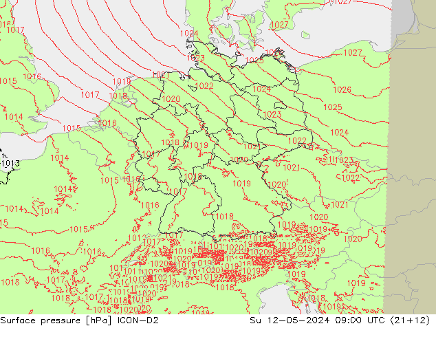 地面气压 ICON-D2 星期日 12.05.2024 09 UTC