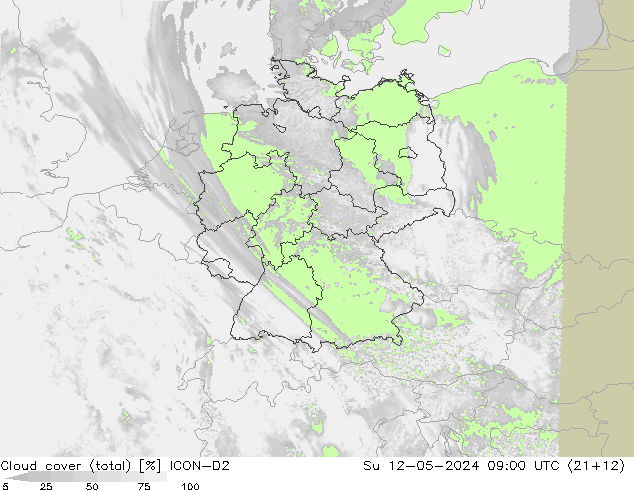 Nubes (total) ICON-D2 dom 12.05.2024 09 UTC