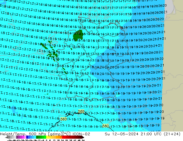 Height/Temp. 500 hPa ICON-D2 Ne 12.05.2024 21 UTC