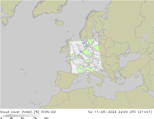 Cloud cover (total) ICON-D2 Sa 11.05.2024 22 UTC