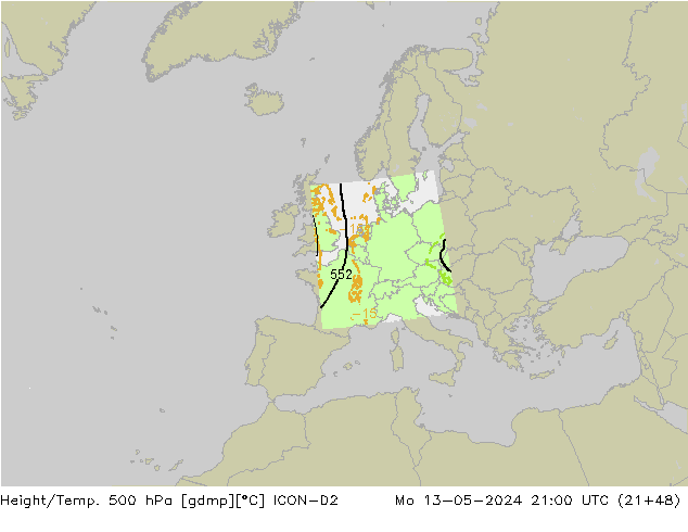 Hoogte/Temp. 500 hPa ICON-D2 ma 13.05.2024 21 UTC