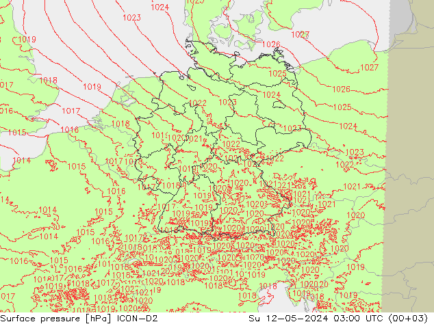 地面气压 ICON-D2 星期日 12.05.2024 03 UTC