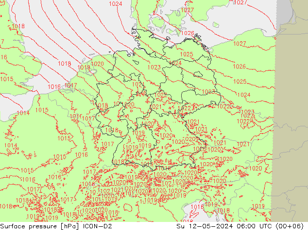 Atmosférický tlak ICON-D2 Ne 12.05.2024 06 UTC