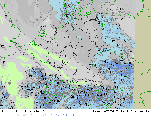 RH 700 hPa ICON-D2 So 12.05.2024 01 UTC