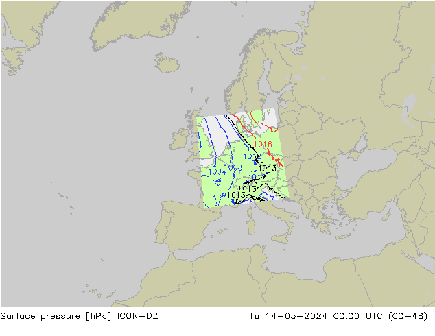 地面气压 ICON-D2 星期二 14.05.2024 00 UTC