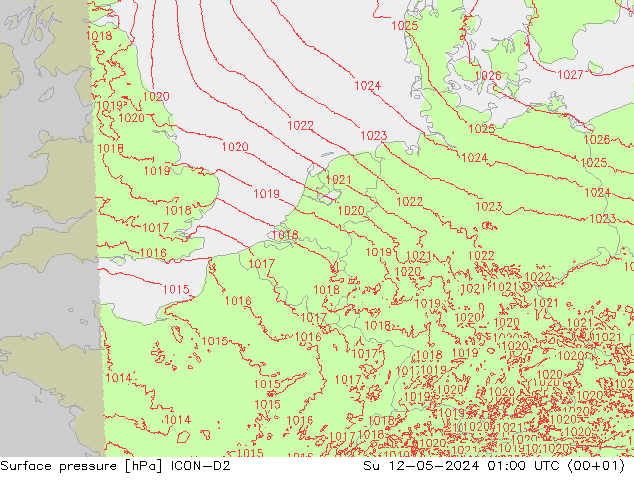 地面气压 ICON-D2 星期日 12.05.2024 01 UTC