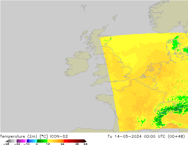 Temperatura (2m) ICON-D2 mar 14.05.2024 00 UTC