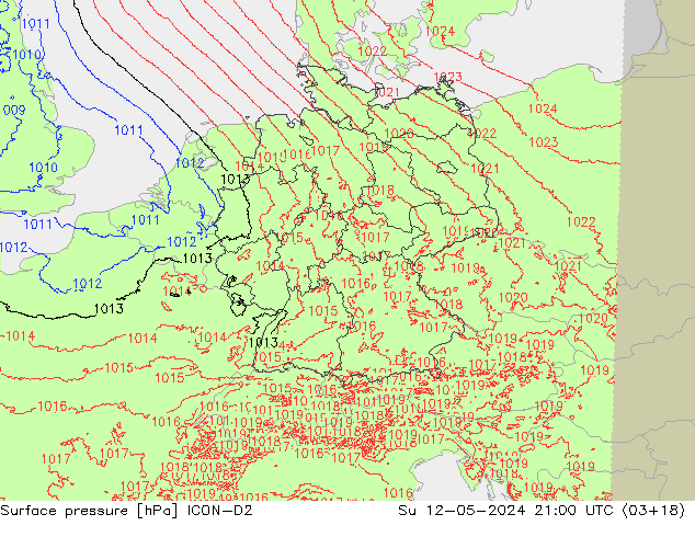 Luchtdruk (Grond) ICON-D2 zo 12.05.2024 21 UTC