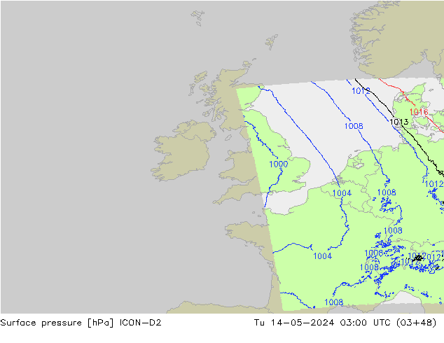 приземное давление ICON-D2 вт 14.05.2024 03 UTC