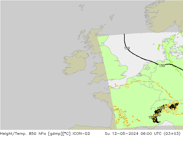 Height/Temp. 850 hPa ICON-D2 So 12.05.2024 06 UTC
