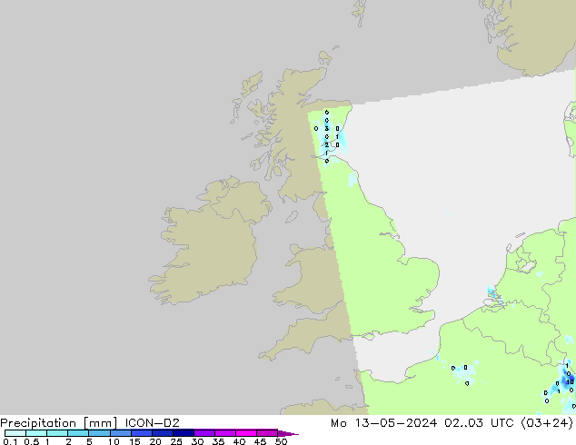 Neerslag ICON-D2 ma 13.05.2024 03 UTC