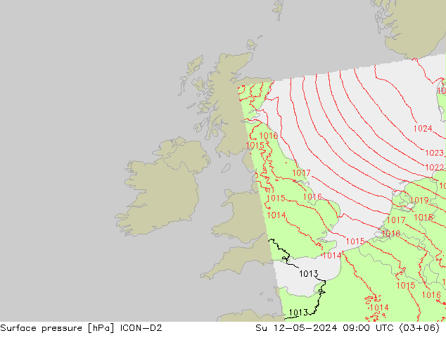 Surface pressure ICON-D2 Su 12.05.2024 09 UTC