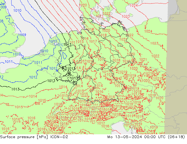 Atmosférický tlak ICON-D2 Po 13.05.2024 00 UTC