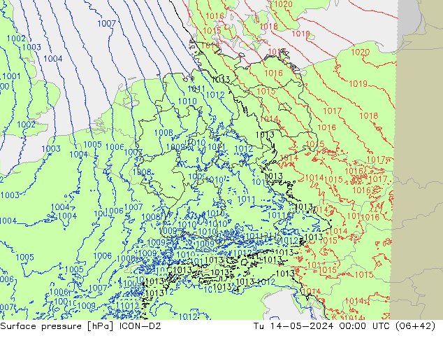 pression de l'air ICON-D2 mar 14.05.2024 00 UTC