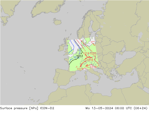 Surface pressure ICON-D2 Mo 13.05.2024 06 UTC