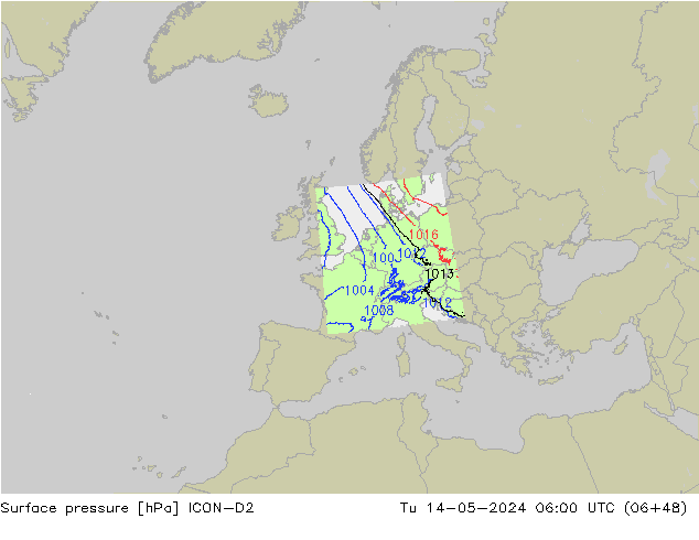 Bodendruck ICON-D2 Di 14.05.2024 06 UTC