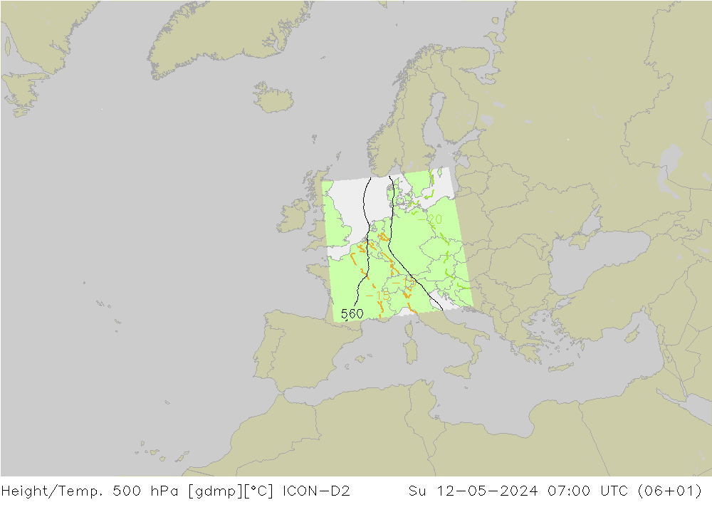 Height/Temp. 500 hPa ICON-D2 Su 12.05.2024 07 UTC