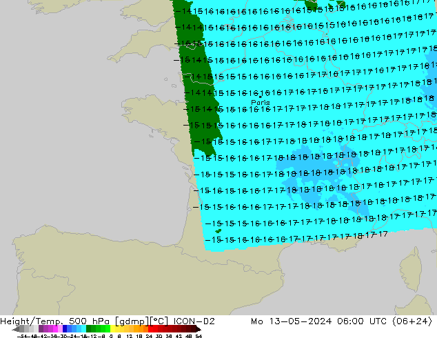 Height/Temp. 500 hPa ICON-D2 Mo 13.05.2024 06 UTC